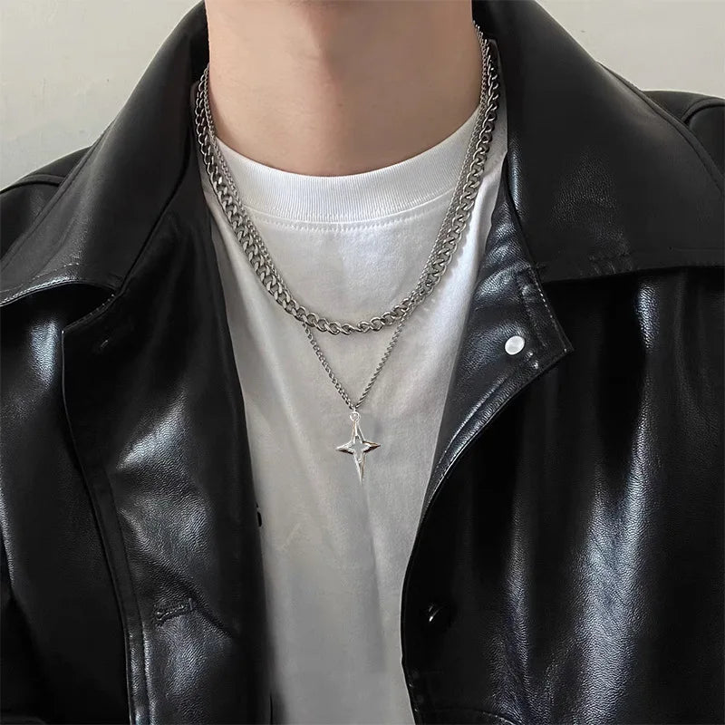 Double Layered Cuban Star Pendant Necklace