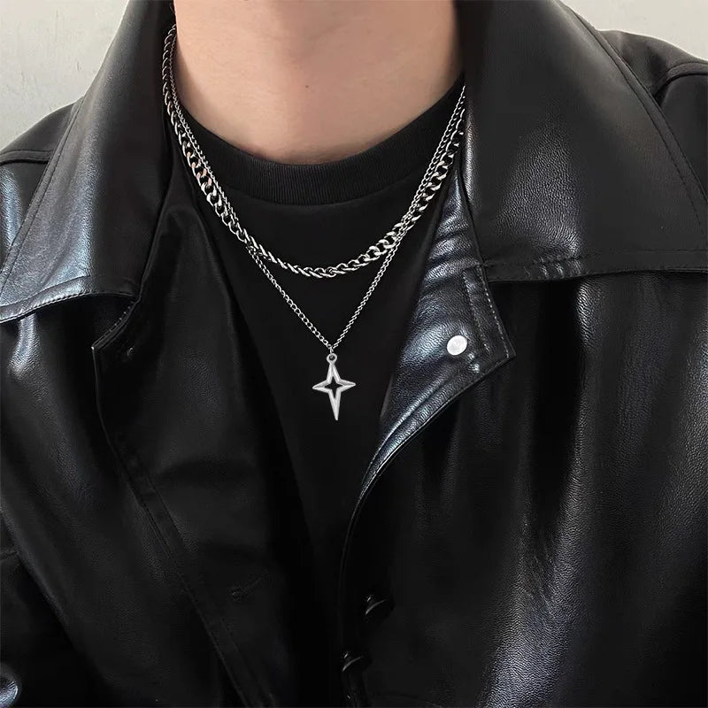 Double Layered Cuban Star Pendant Necklace