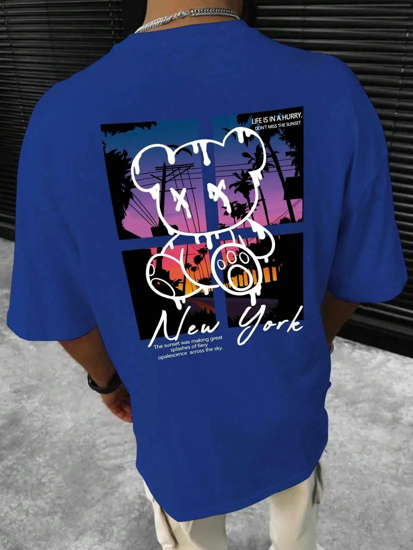New York Art Word Cartoon Bear Sunset Scenery Design T Shirts