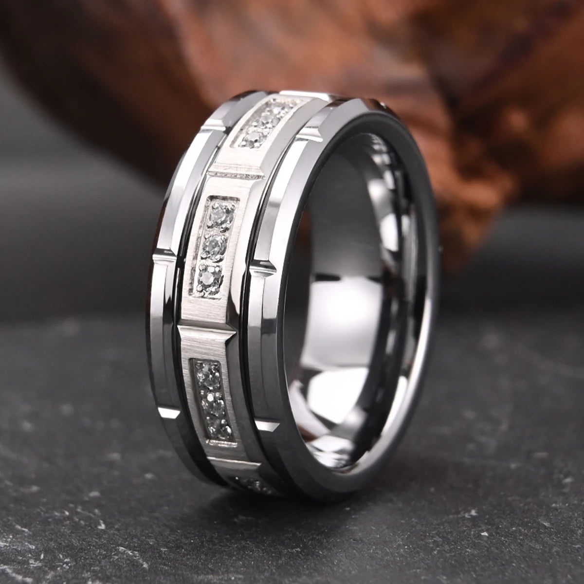8mm Fashion White Zircon Tungsten Carbide Ring