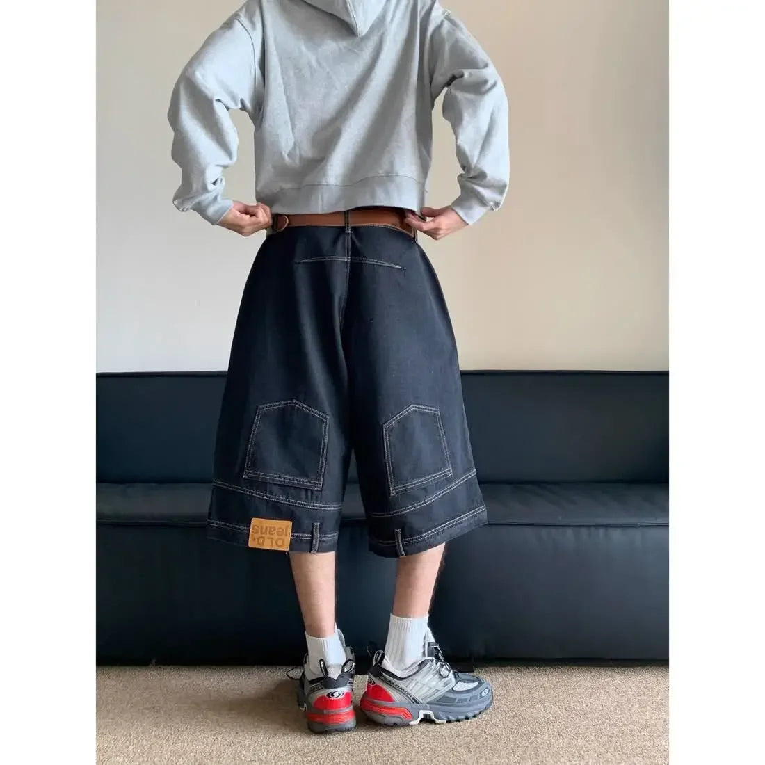 Hip Hop Retro Waist Inverted Design Men Denim Shorts