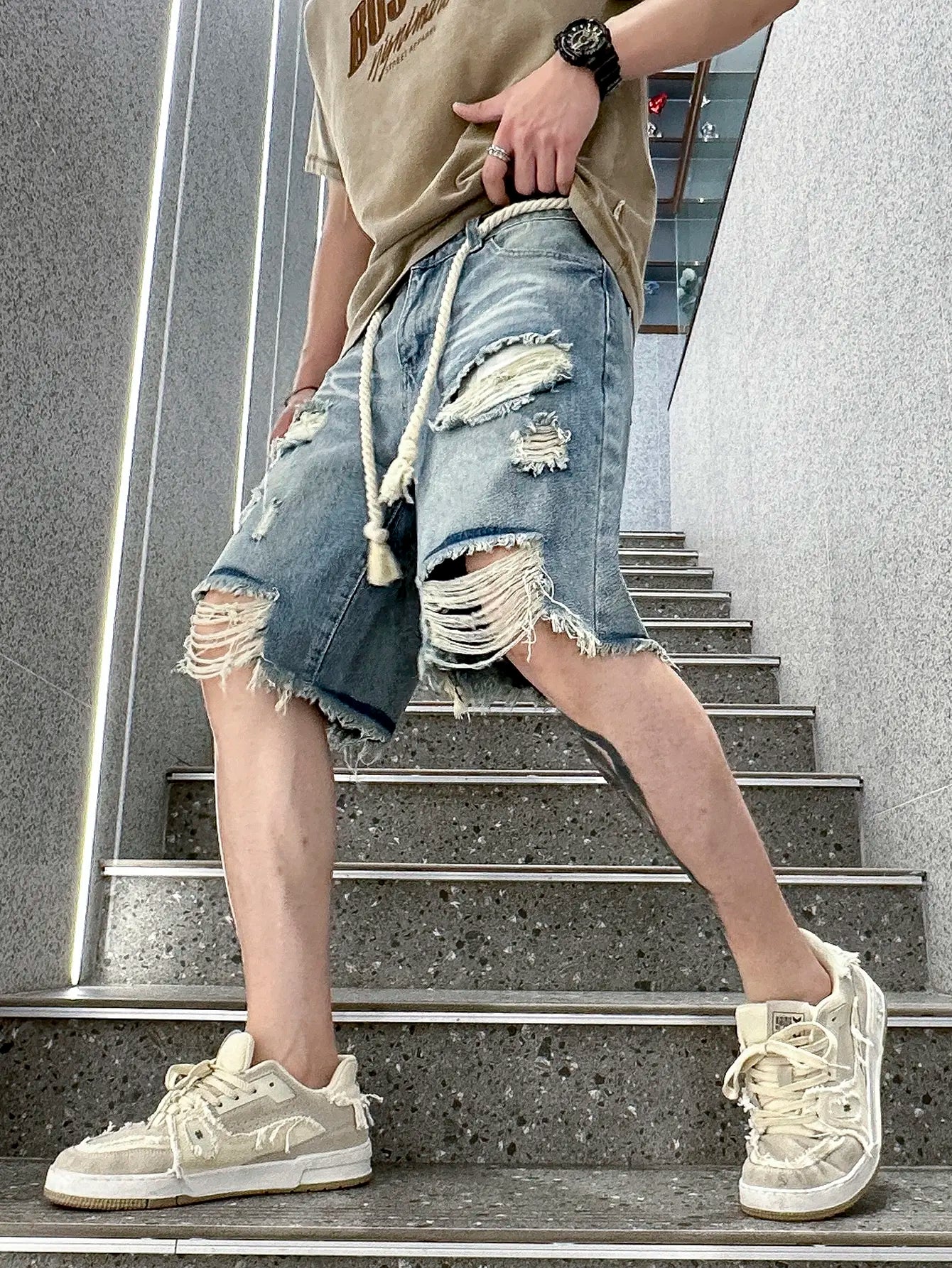 Men Summer Stretchy Denim Shorts