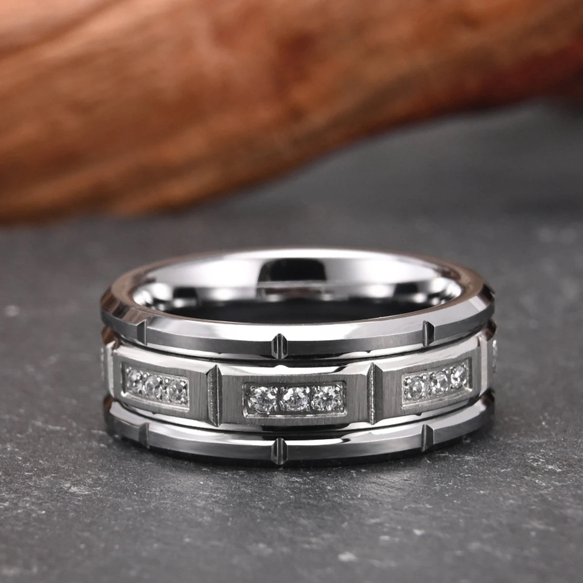 8mm Fashion White Zircon Tungsten Carbide Ring
