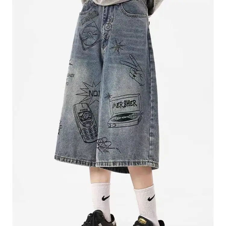 American retro cropped men wide leg jeans