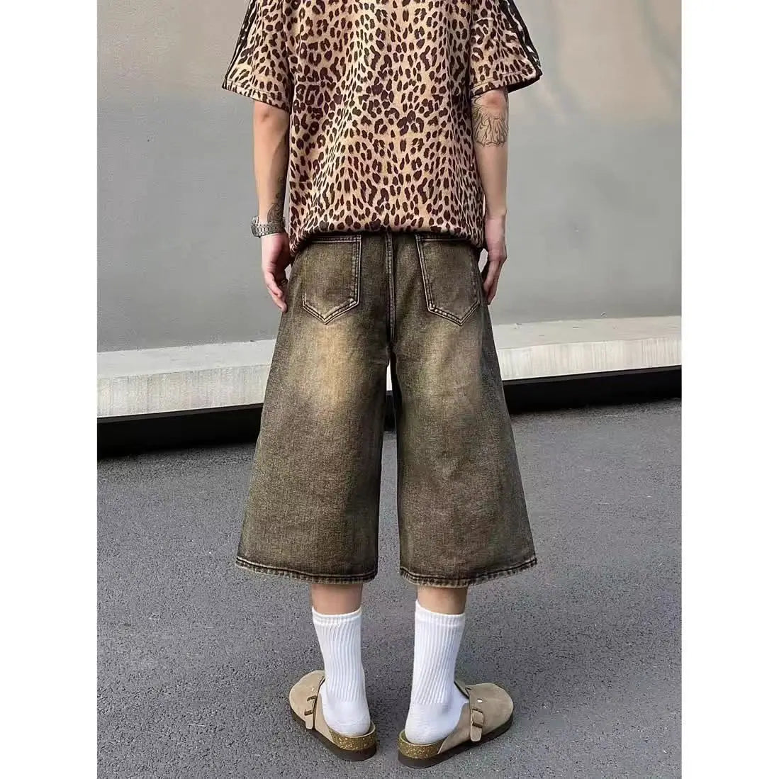 American retro cropped men wide leg jeans