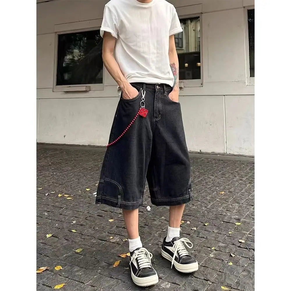 Hip Hop Retro Waist Inverted Design Men Denim Shorts