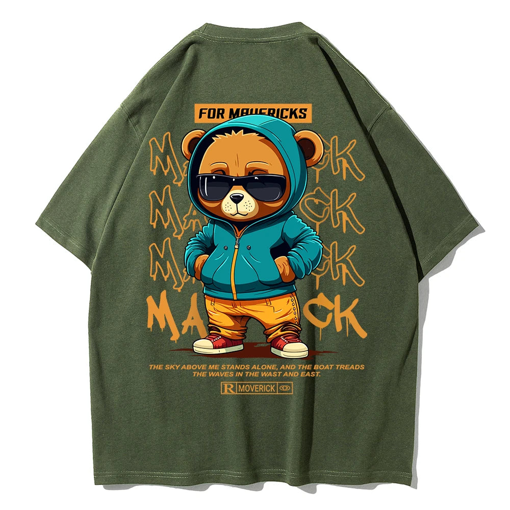 Cotton Fashion Bear Pattern Printed Men's T Shirt