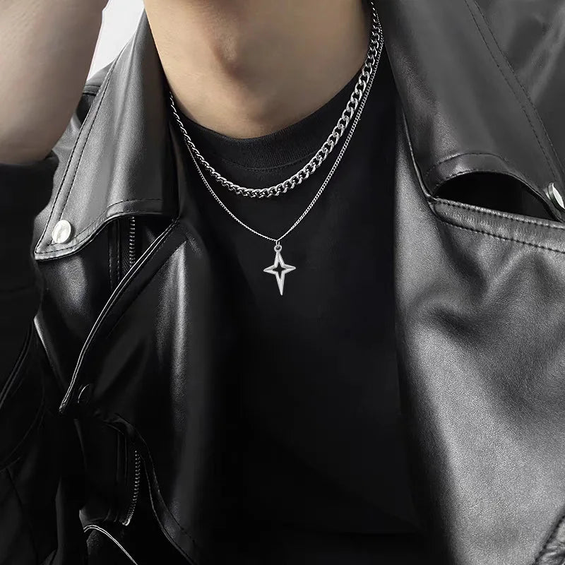 Double Layered Cuban Star Pendant Necklace
