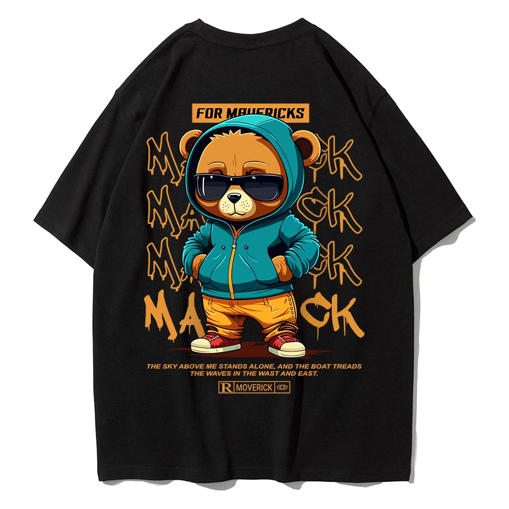 Cotton Fashion Bear Pattern Printed Men's T Shirt