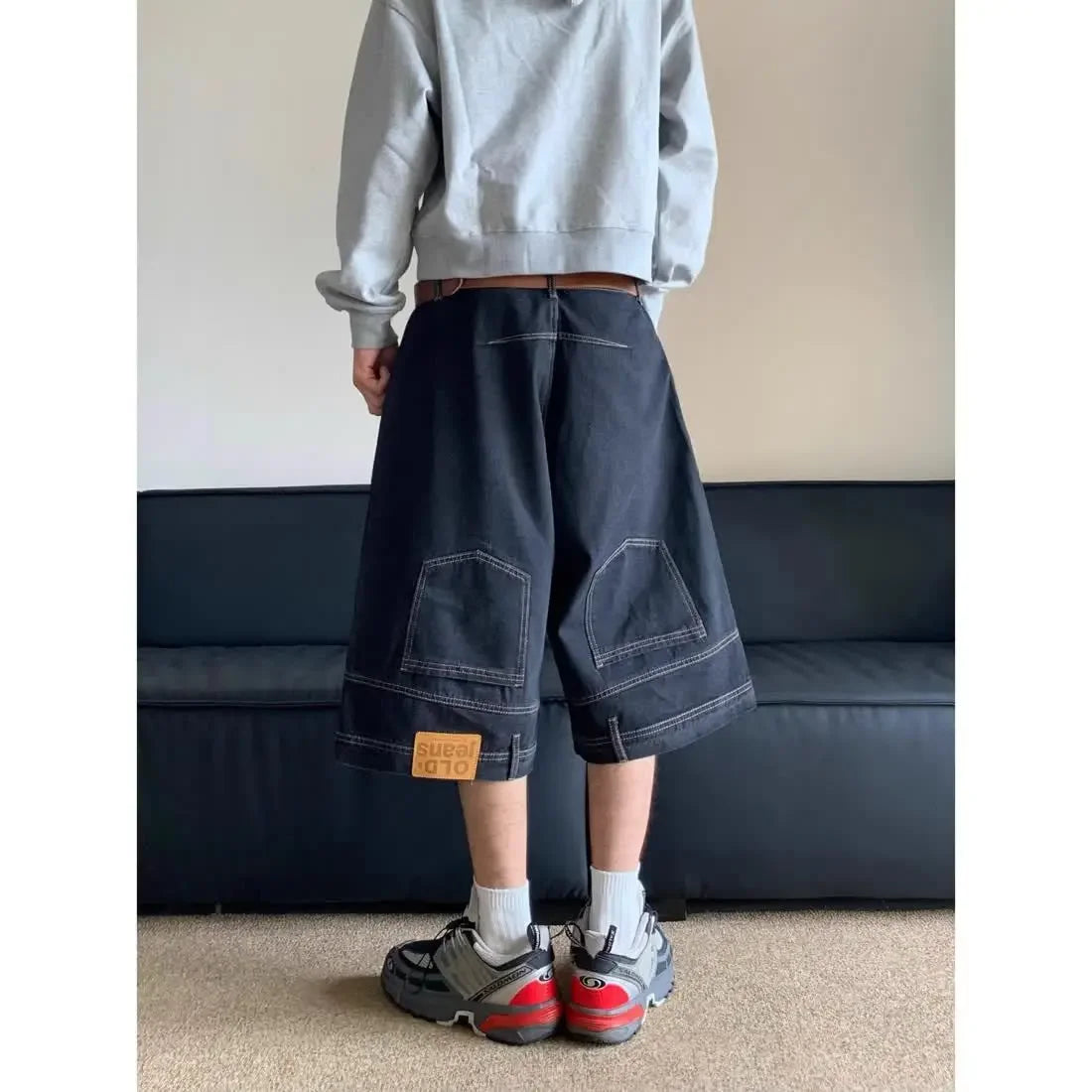 Hip Hop Retro Waist Inverted Design Men Denim Shorts