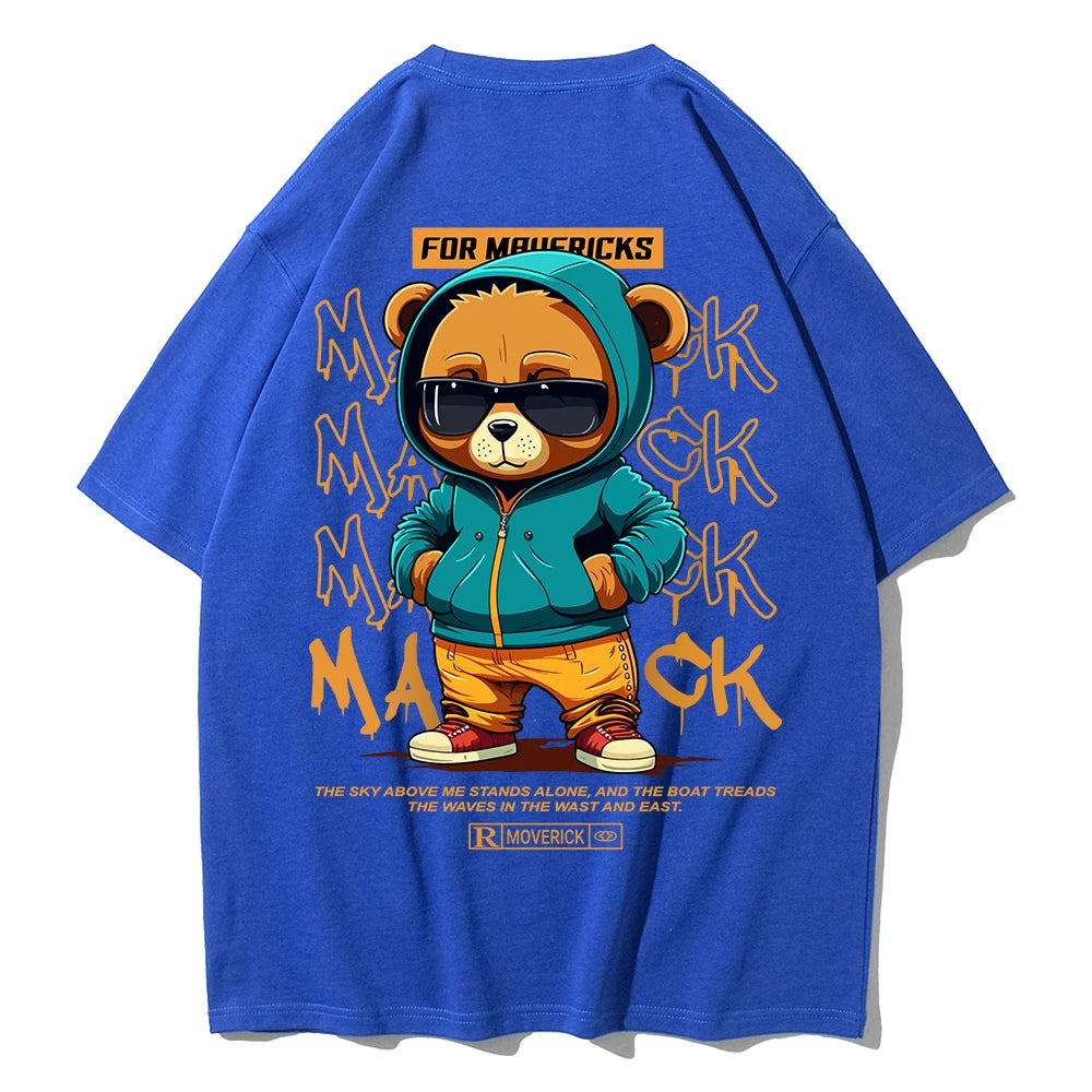 Cotton Fashion Bear Pattern Printed Men's T Shirt