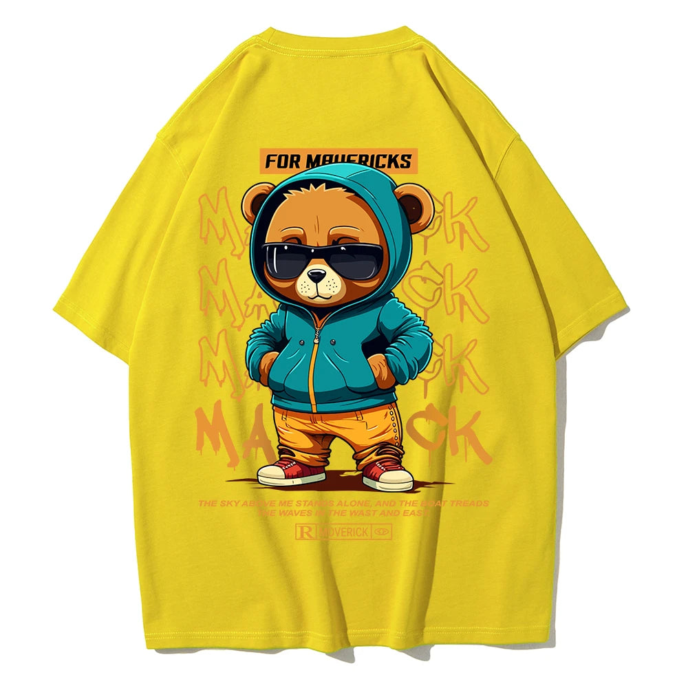 Cotton Fashion Bear Pattern Printed Men's T Shirt