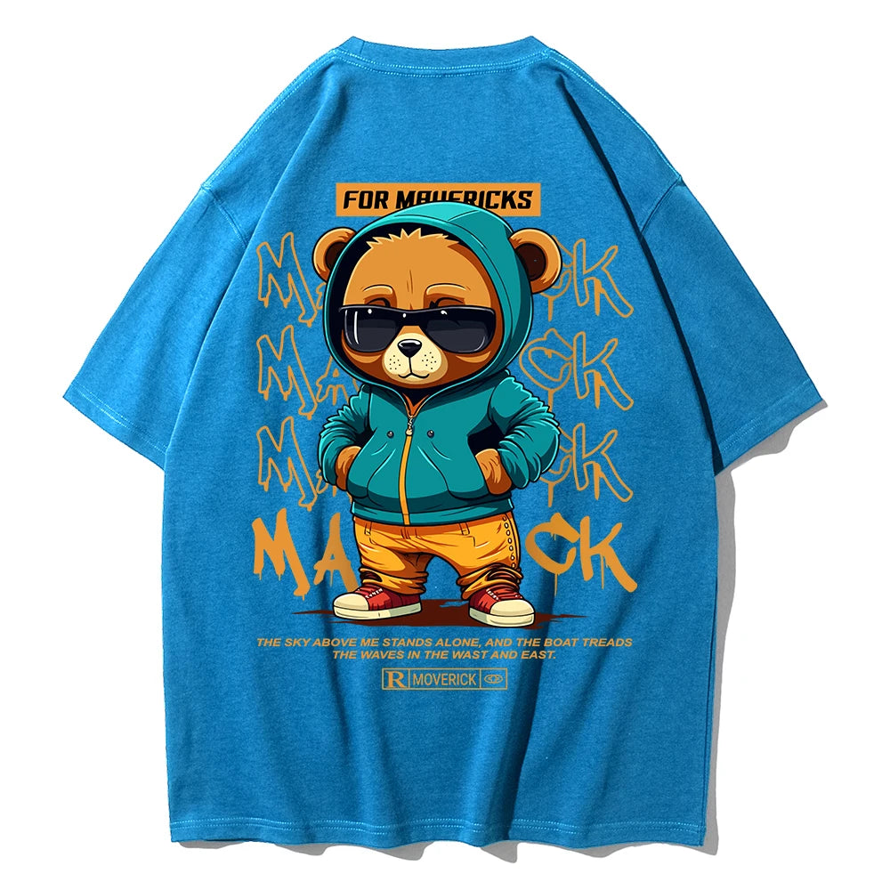 Cotton Fashion Bear Pattern Printed Men's T Shirt