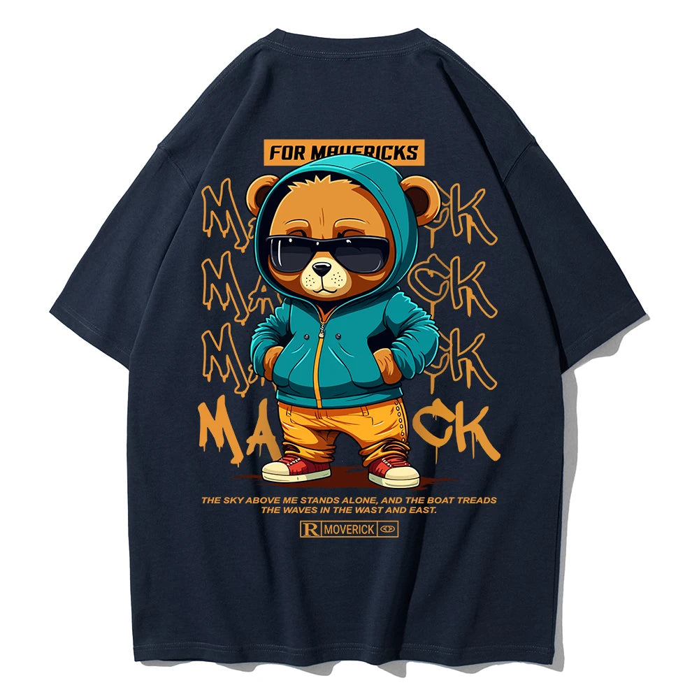 Cotton Fashion Bear Pattern Printed Men's T Shirt