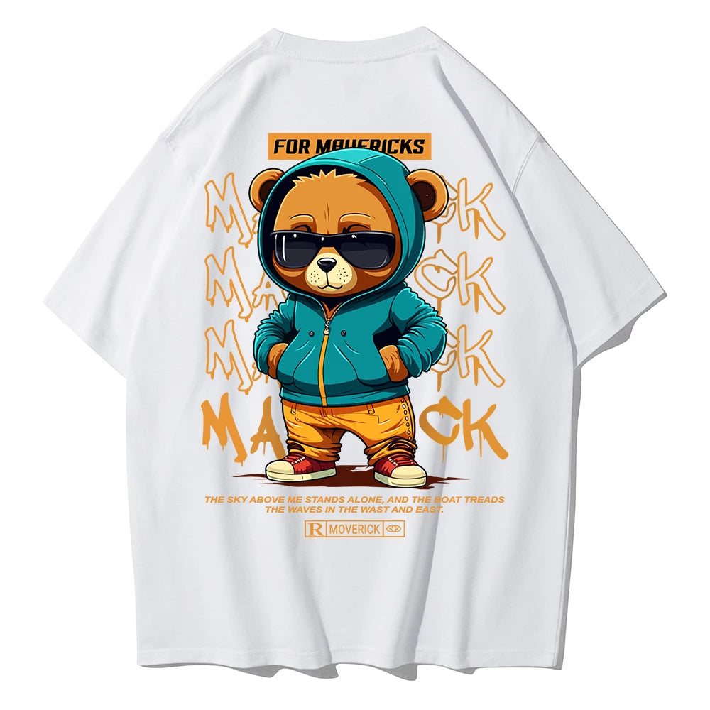 Cotton Fashion Bear Pattern Printed Men's T Shirt
