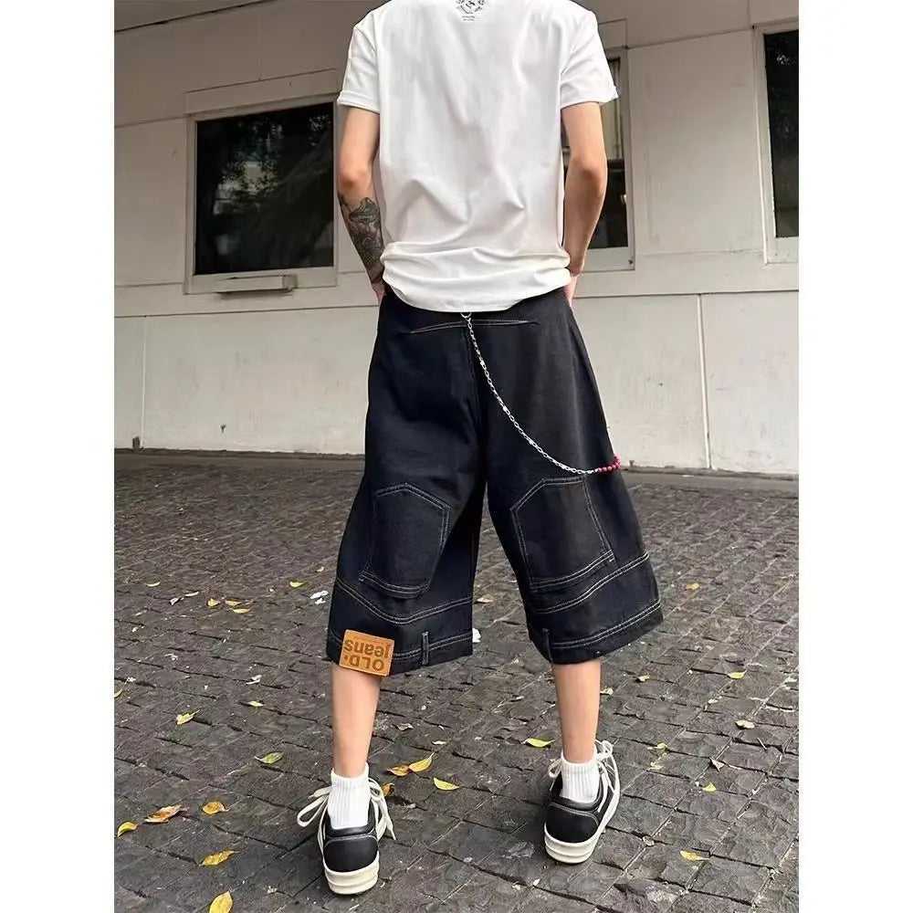Hip Hop Retro Waist Inverted Design Men Denim Shorts