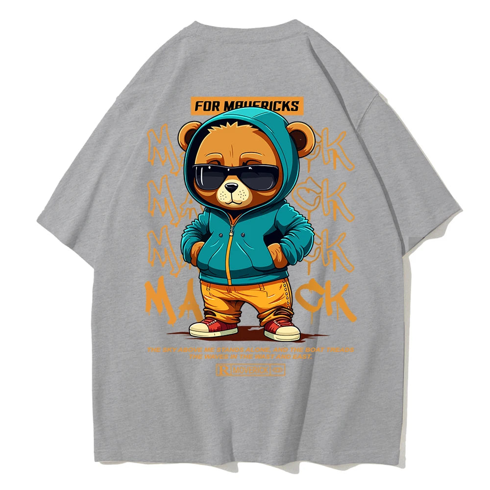 Cotton Fashion Bear Pattern Printed Men's T Shirt