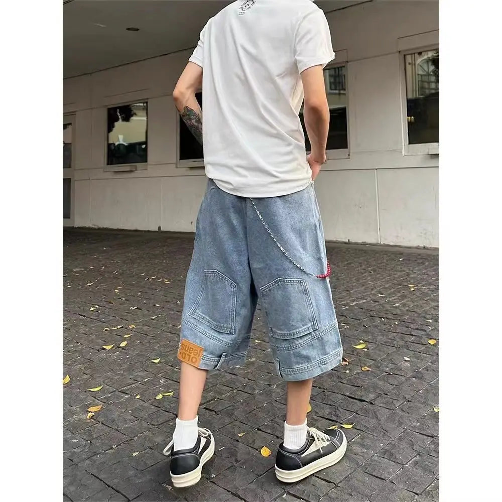 Hip Hop Retro Waist Inverted Design Men Denim Shorts