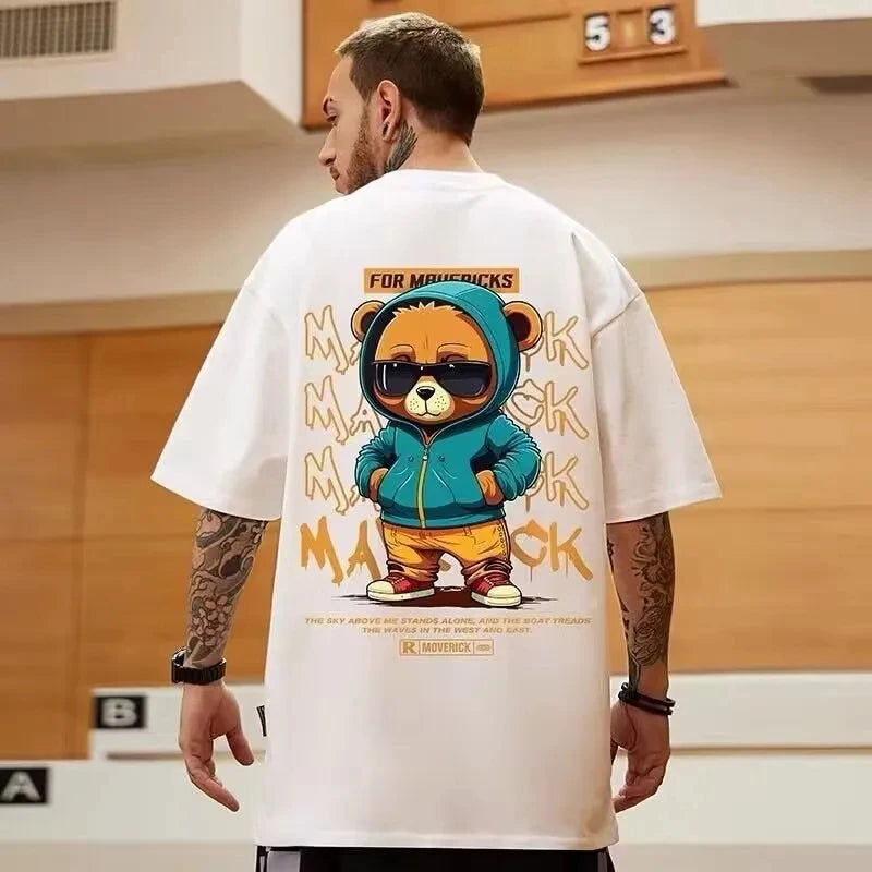 Cotton Fashion Bear Pattern Printed Men's T Shirt
