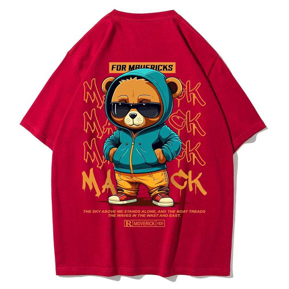 Cotton Fashion Bear Pattern Printed Men's T Shirt