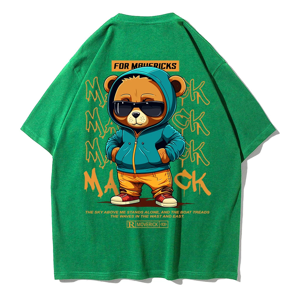 Cotton Fashion Bear Pattern Printed Men's T Shirt