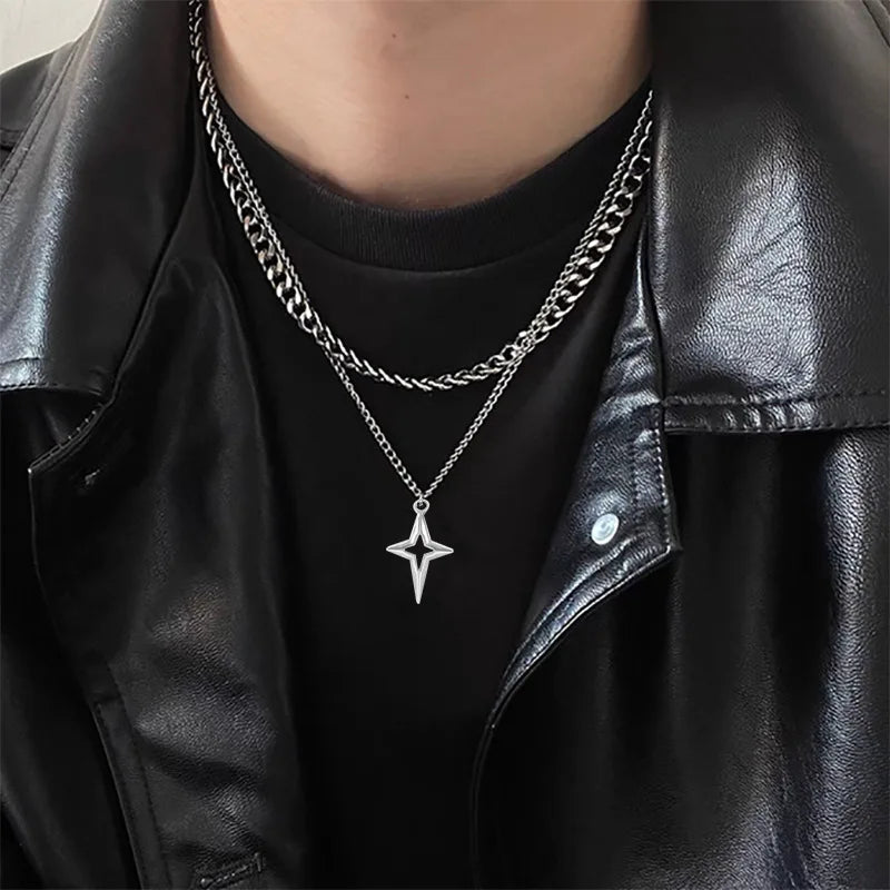 Double Layered Cuban Star Pendant Necklace