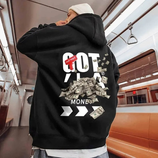 Men's Fashion Loose US Dollar Print Hoodie