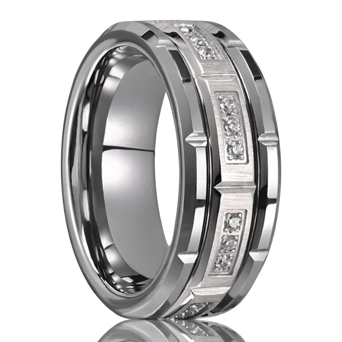 8mm Fashion White Zircon Tungsten Carbide Ring