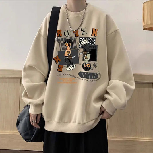 High Street Cartoon Printing Chic Plus Fleece Thicken Hoodies