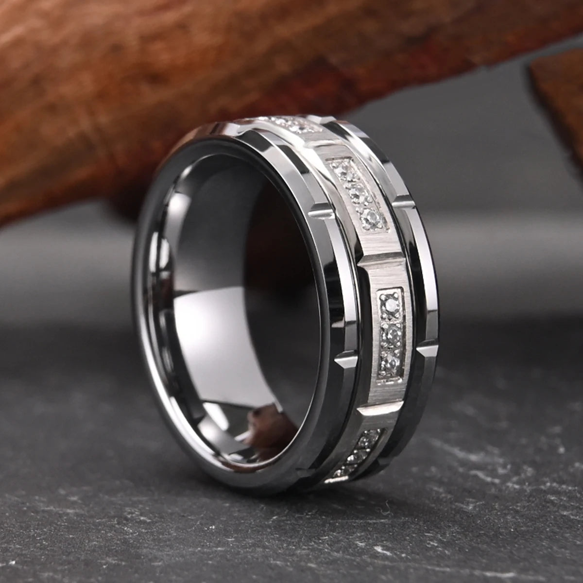 8mm Fashion White Zircon Tungsten Carbide Ring