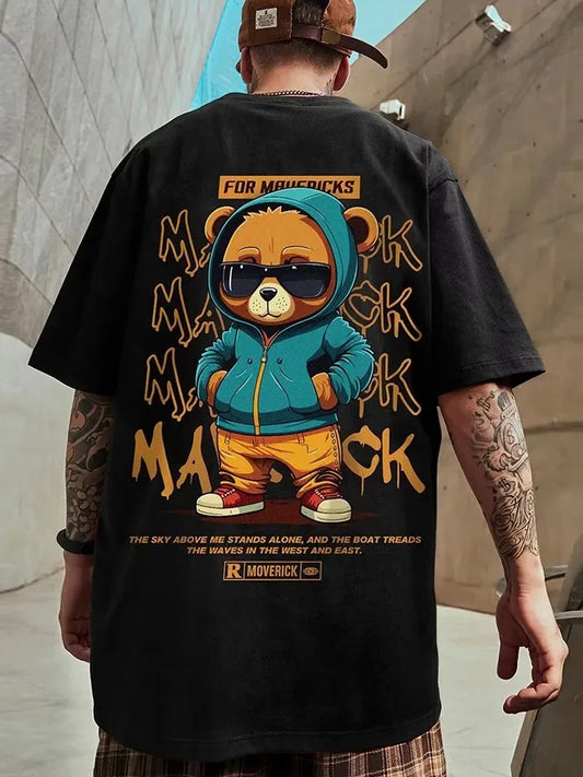 Cotton Fashion Bear Pattern Printed Men's T Shirt